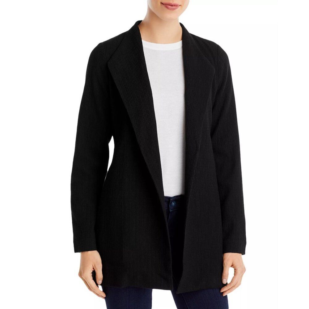 $298 Eileen Fisher Women's Black Open Front Waffle Knit Lapel Jacket Size XL